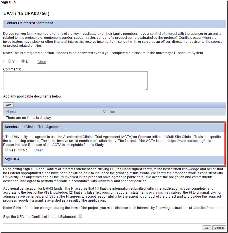 screen shot of Clinical Trials Routing Form