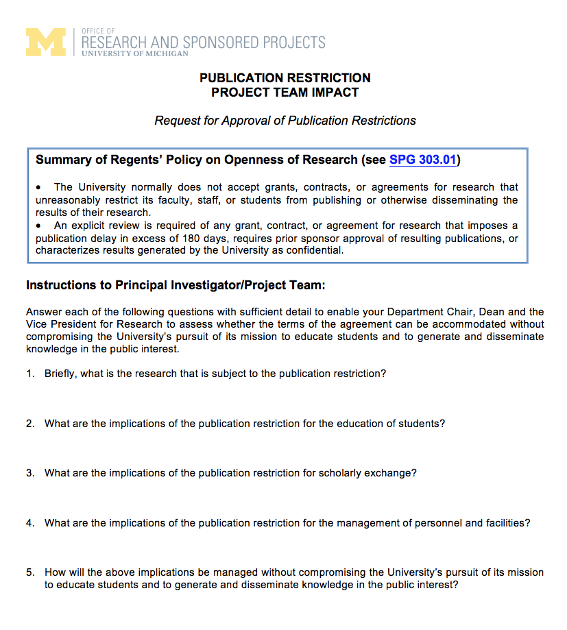 Publication Restriction - Project Team Impact Template