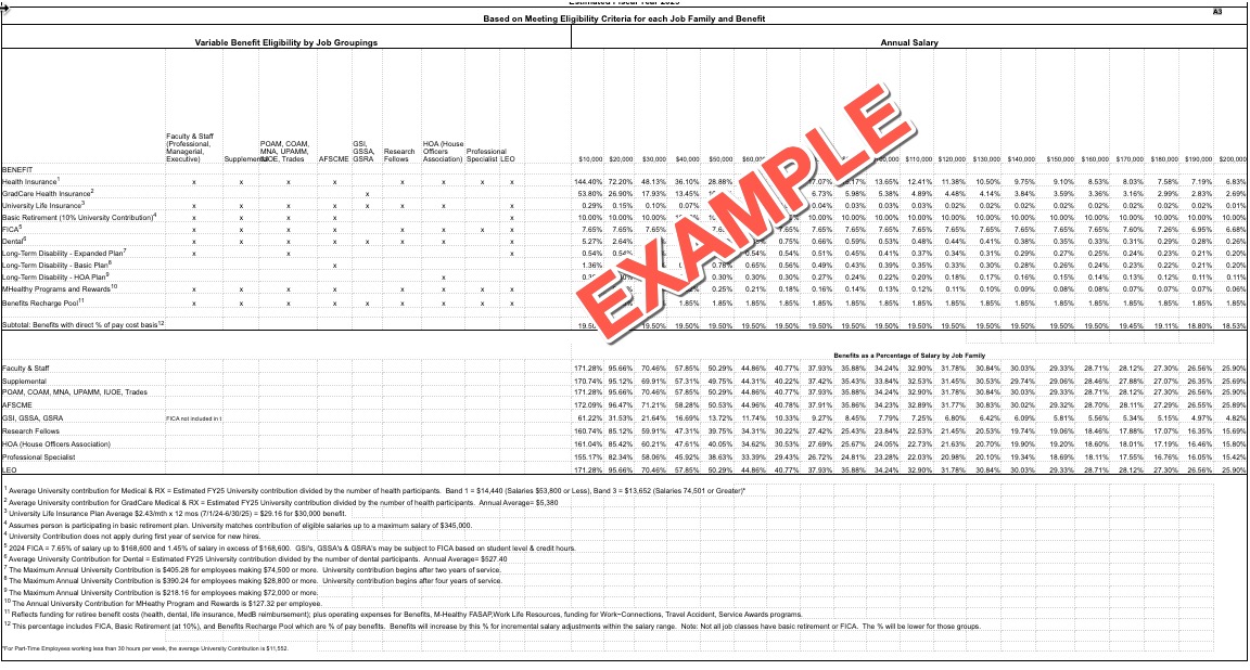 Example only of Benefits as Percentage of Salary Spreadsheet