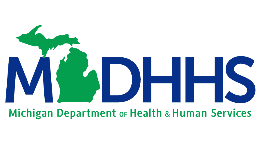 MDHHS Logo - Michigan Department of Heath &amp; Human Services - blue with green state of michigan icon