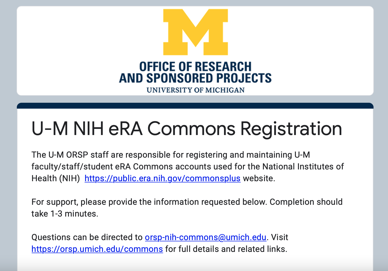 New NIH Commons Form for eRA
