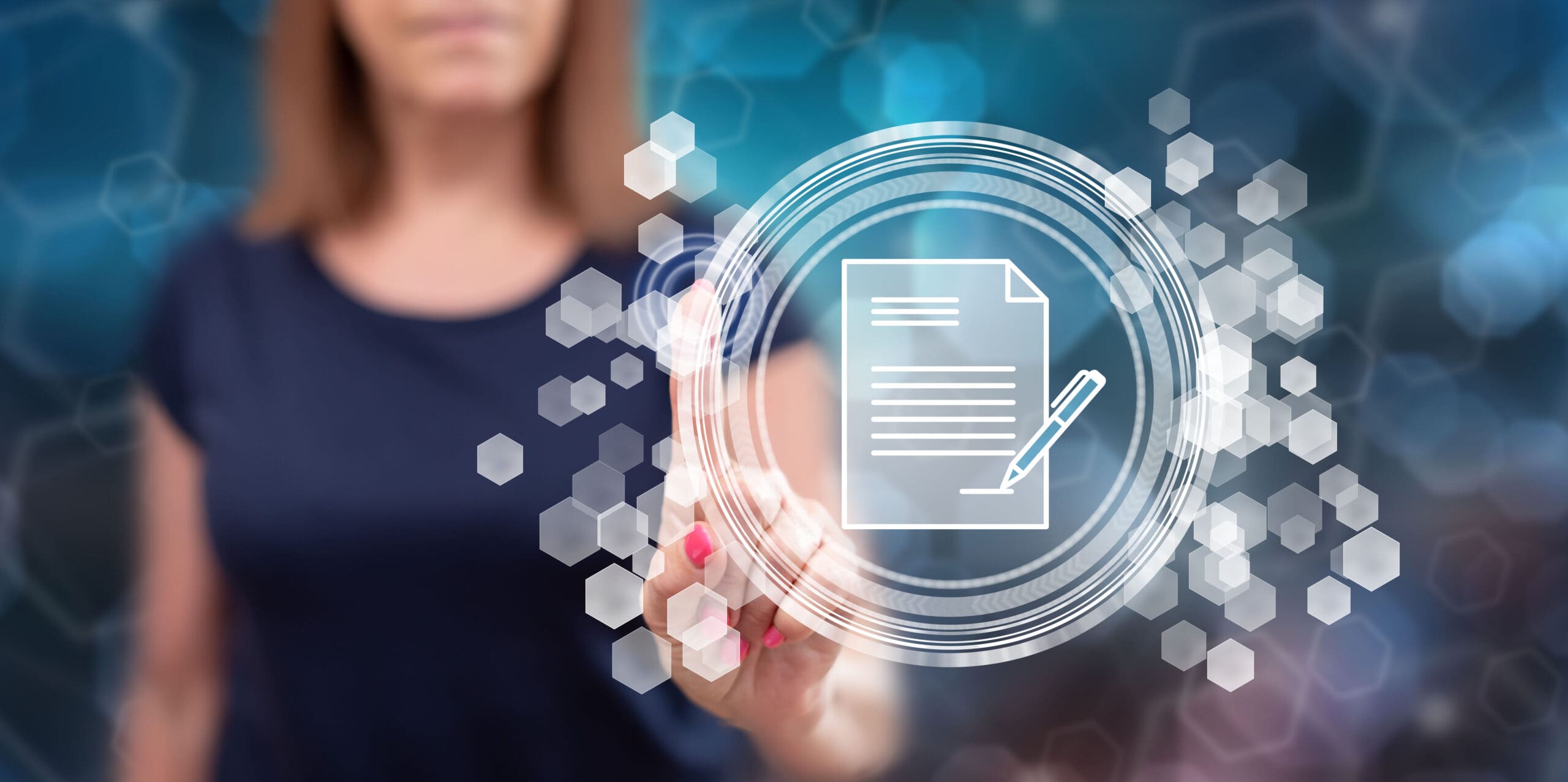 Woman circling a digital contract
